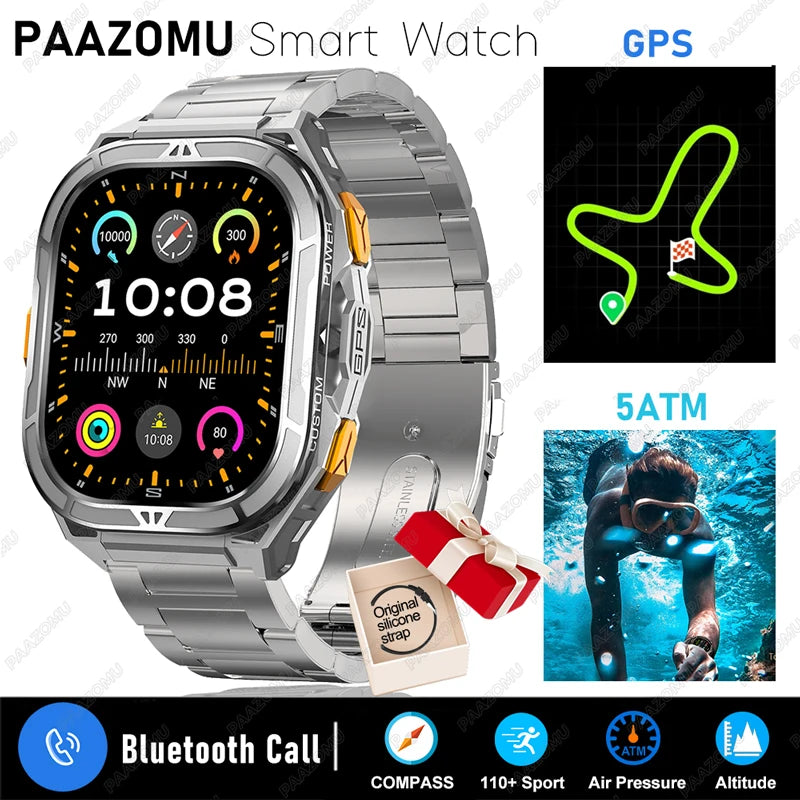 Relógio Inteligente PAAZOMU GPS 2025 - Tela AMOLED HD 50 mm - Resistente à Água 5ATM - Lançamento
