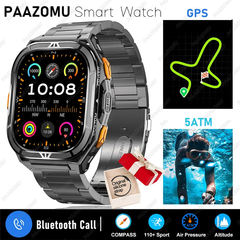 Relógio Inteligente PAAZOMU GPS 2025 - Tela AMOLED HD 50 mm - Resistente à Água 5ATM - Lançamento