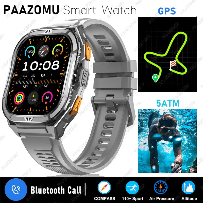 Relógio Inteligente PAAZOMU GPS 2025 - Tela AMOLED HD 50 mm - Resistente à Água 5ATM - Lançamento