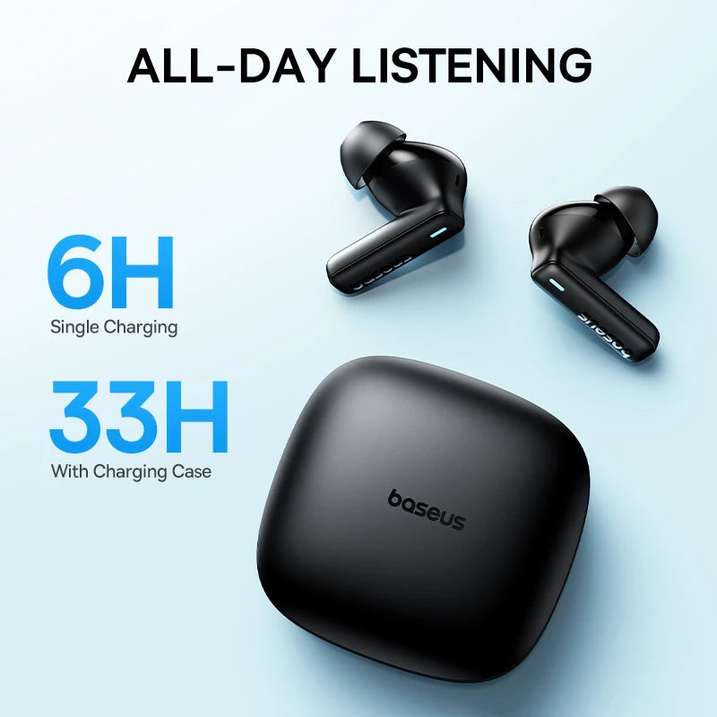 Fones Baseus Bluetooth 5.3: Graves Potentes, Conforto e 33h de Bateria!