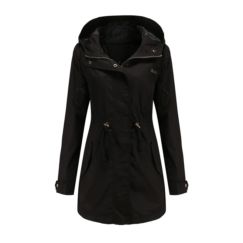 Trench Coat BERNAGARCIA® em Poliéster com Capuz – Elegância Leve para o Dia a Dia