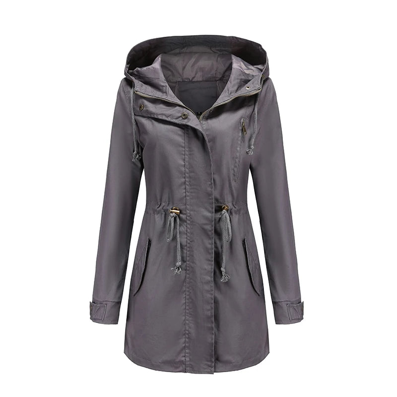 Trench Coat BERNAGARCIA® em Poliéster com Capuz – Elegância Leve para o Dia a Dia