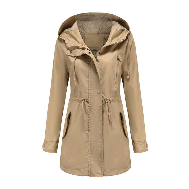 Trench Coat BERNAGARCIA® em Poliéster com Capuz – Elegância Leve para o Dia a Dia